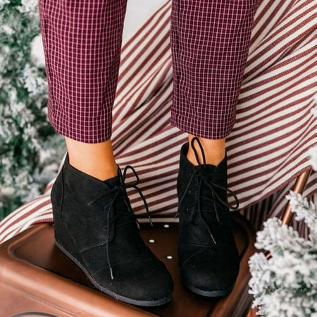 

MIASHUI Women Round Short Retro Solid Booties LaceUp Warm Toe Keep Shoes Color Wedges Women s Boots Women Sneakers Shoes Wedges Women Shoes Casual