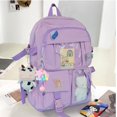 thumbnail image 2 of Mochila Kawaii con lindo oso de peluche, accesorios con alfileres Kawaii, mochilas escolares estéticas de gran capacidad, linda mochila para niñas y adolescentes (morado), 2 of 4