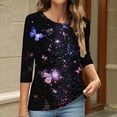 thumbnail image 4 of ZQGJB Cute Butterfly Print Shirts for Women Dressy Casual 3/4 Lenght Sleeve Round Neck Graphic T-Shitrs Top Loose Fit Comfy Tunic Tees Blouse Multicolor#08 L, 4 of 6