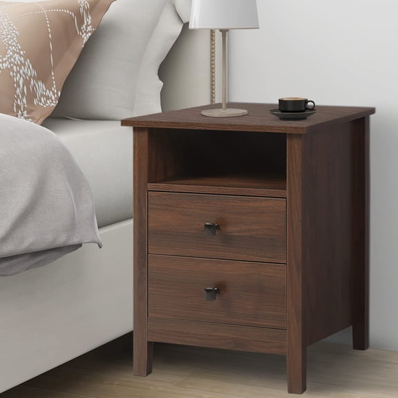 LAZZO Farmhouse Nightstands Set of 2, 2-Drawer Wooden Nightstand for Bedroom Living Room, Brown