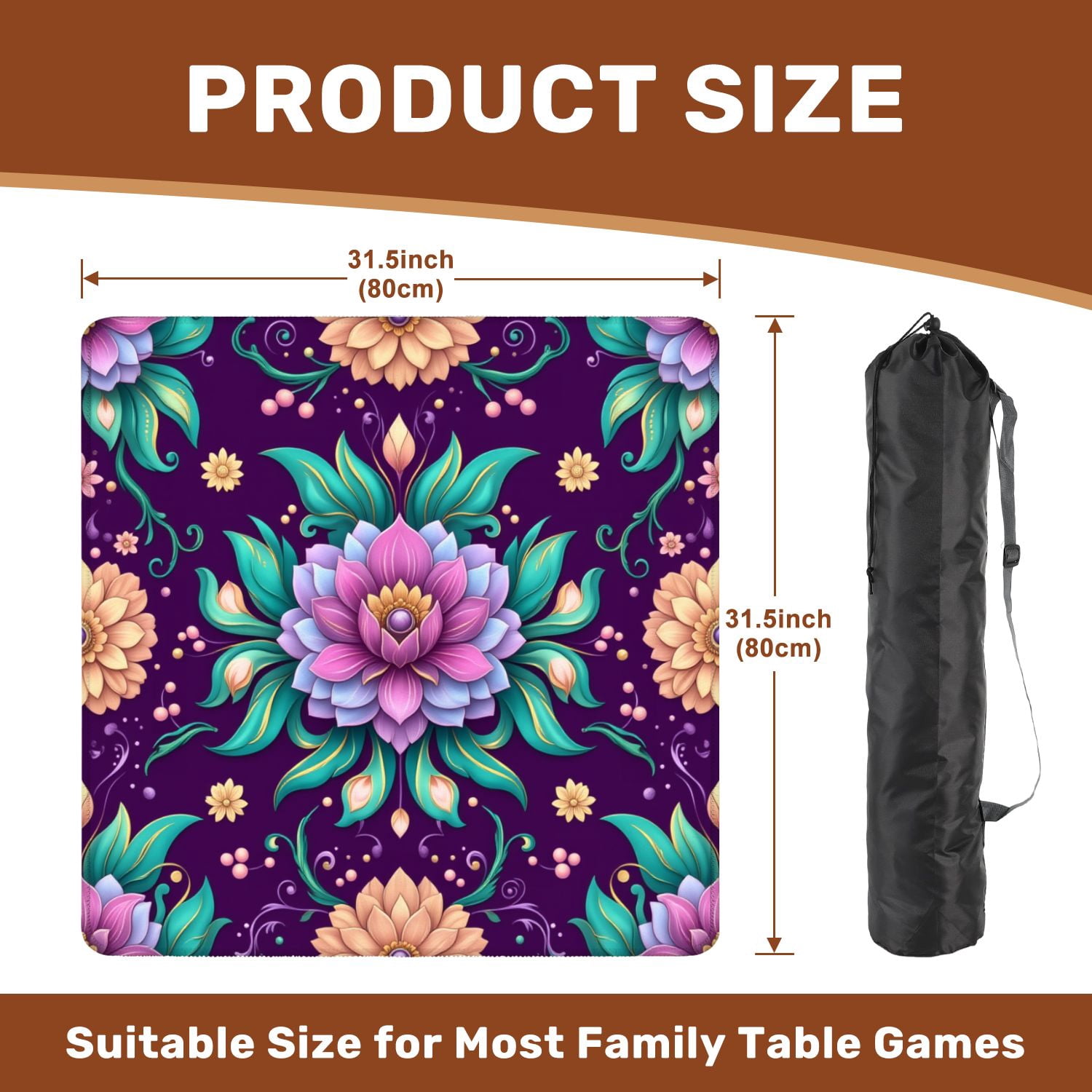 Mahjong Mat 31.5" x 31.5" Abstract geometric tiled ethnic seamless ornamental Design Non-Slip Noise Reduction American Mahjong Tiles Table Cover for Dominoes Poker Card Board Games Gift