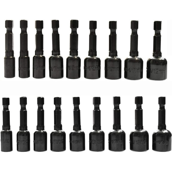 18 Piece SAE & Metric Impact Ready Magnetic Nut Driver Bit Set