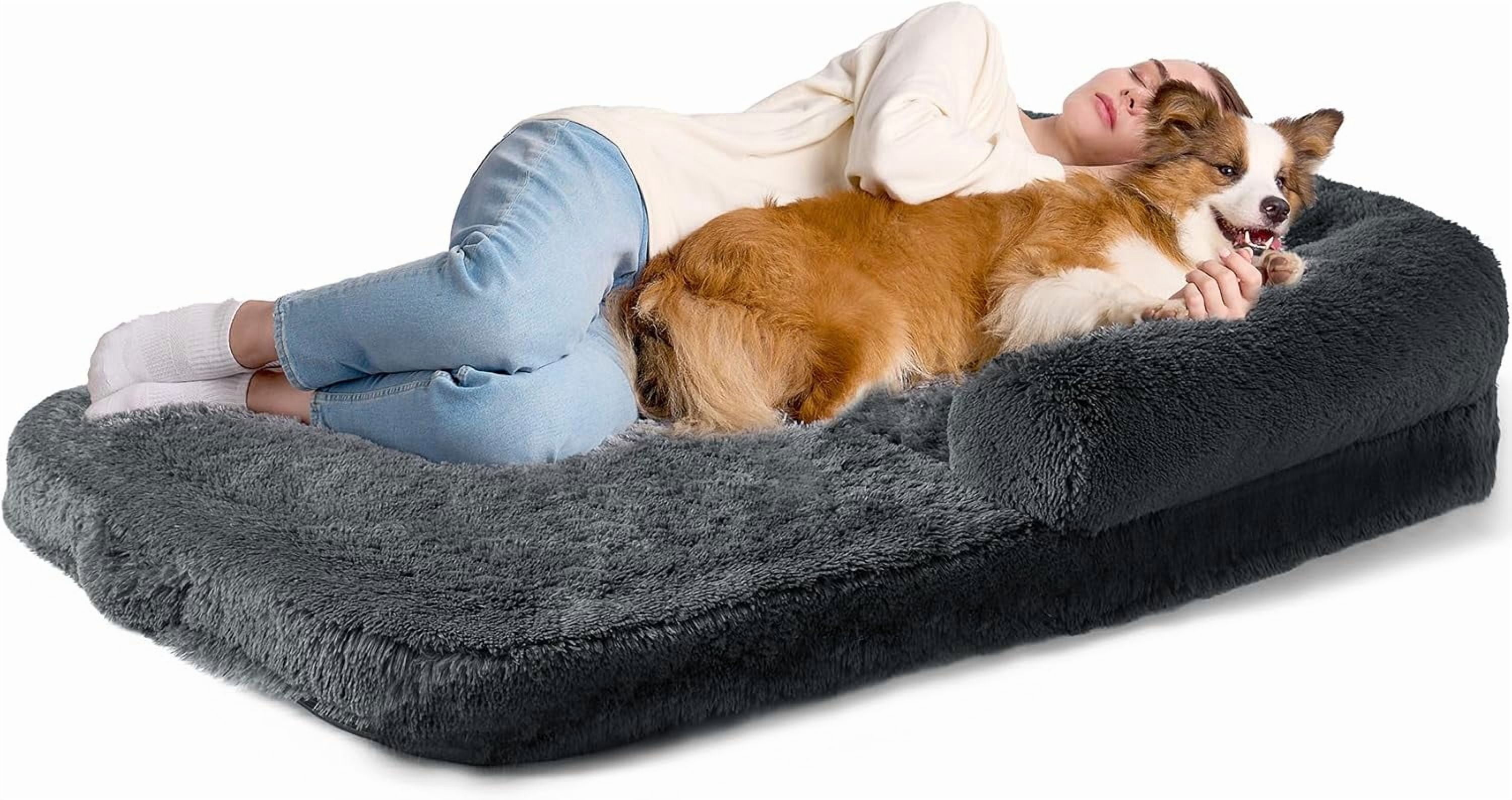 Foldable XXL Dog Bed for Large Sized Dog, 54"x38"x7.5" Faux Fur Fluffy Pet Couch Bed, Orthopedic Calming Memory Foam Big Pet Bed, Washable Pet Sofa Bed with Non-Slip Bottom, Dark Grey