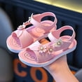 thumbnail image 2 of FINALGANG Kids Girls Open Toe Sandals With Butterfly Flower Appliques Pearl Accent Adjustable Hook And Loop Strap Soft Sole Shoes For Summer Daily Play Pink 9-9.5 Years, 2 of 5