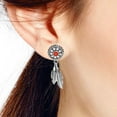 thumbnail image 3 of AeraVida Boho Chic Synthetic Red Coral Inlay Flower and Feather Sterling Silver Earrings, 3 of 6