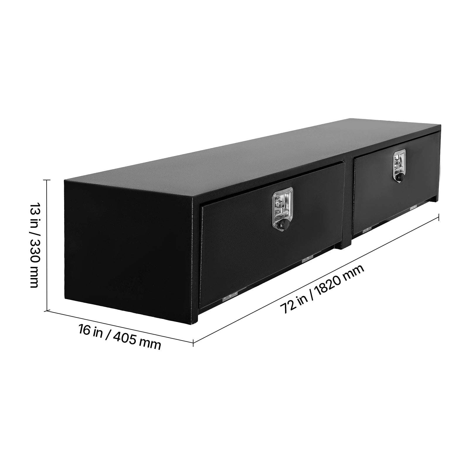 KFFKFF 72 x 13 x 16 Inch Black Carbon Steel Truck Tool Box, Topsider Storage with Dual Drop Doors, Durable Lockable Organizer with Latch, Corrosion-Resistant for Pickup Truck Beds