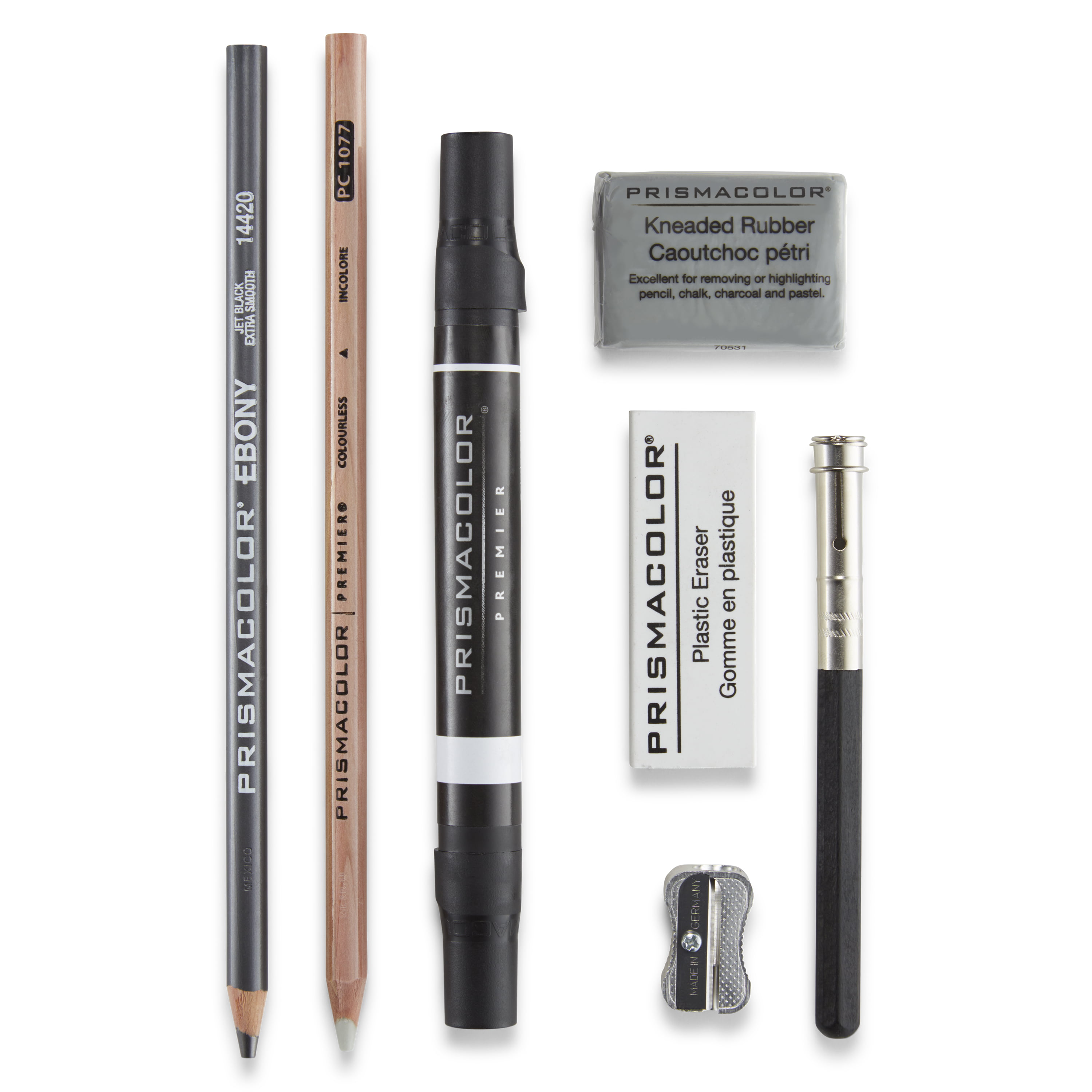Bundle Prismacolor Blender Pencil Colorless, 2-Pack + Prismacolor 3 Eraser Set + Prismacolor Scholar Colored Pencil Sharpener