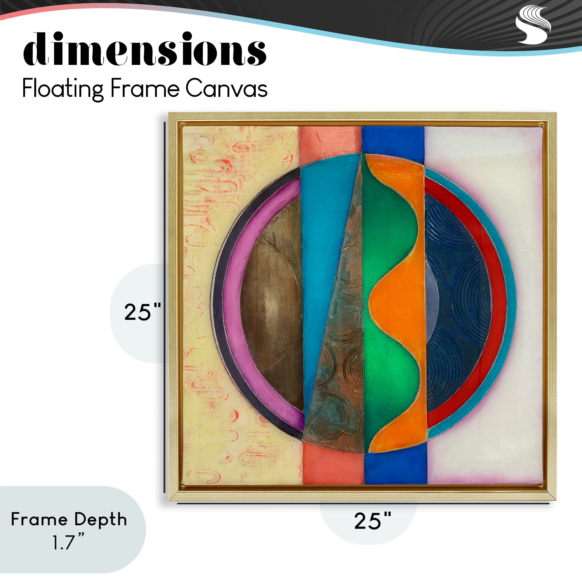 Stupell Industries Circle with Intersecting Waves Gold Framed Floater Canvas Wall Art, design by Matthew Finger