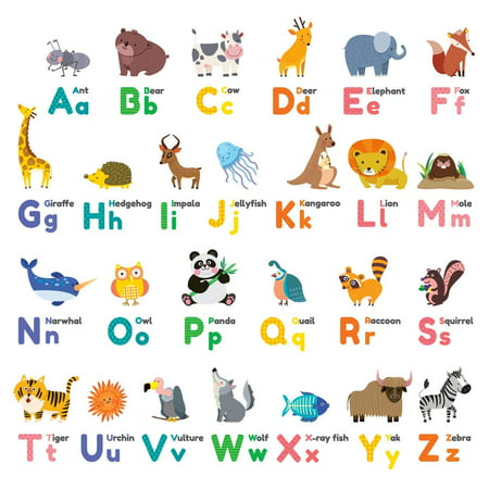 Colourful Animal Alphabet Abc Kids Wall Decals Stickers L And Stick Removable For Nursery Bedroom Living Room Canada - Nursery Alphabet Wall Stickers
