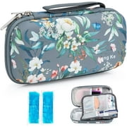 SUNMON Insulin Cooler Travel Case - Diabetic Insulated Organizer Portable Cooling Bag for Medication Cooling Insulation, Insulin Pen Case with 2 TSA Approved Cooler Ice Pack (Grey Gamellia)