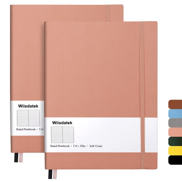 Cuaderno Wiisdatek B5 19 x 25 cm, paquete de 2, cuero PU rosa