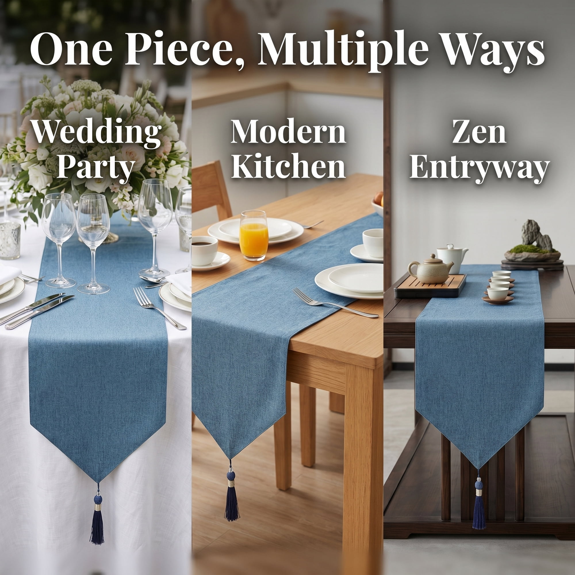 Unique Bargains Long Washable Cotton Table Runner Dark Blue 12.6" x 70.9"