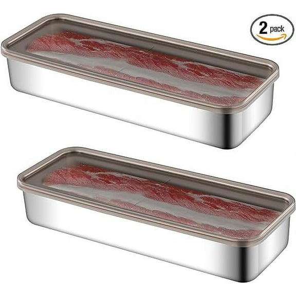 Bacon Keeper Container for Fridge Meat Container for Refrigerator Stainless Steel Fridge Food Container with Lid