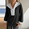 thumbnail image 7 of safuny Womens Cropped Oversized Sweatshirt Casual Lapel V Neck Long Sleeve Hem Drawstring Loose Fall Pullover Tops Black _i L, 7 of 7