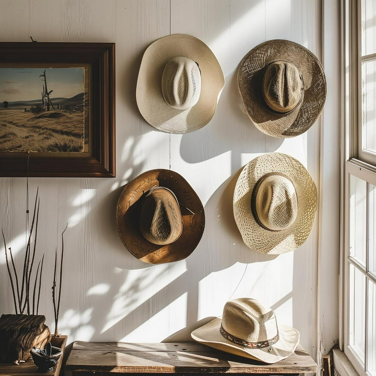 AJUJU Adhesive Hat Hooks for Wall 6 Pack Cowboy Hat Rack Wide Brim Hat Organizer Strong Hold Hat Hangers for Wall White Walmart