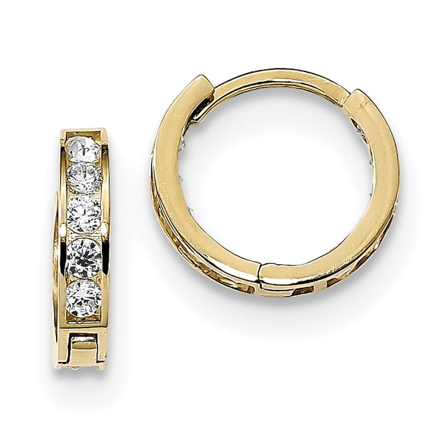 14k Yellow Gold Round Square Cubic Zirconia Cz Reversible Hinged Hoop Earrings Stone