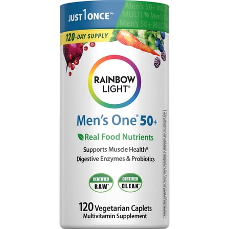 Mens Multivitamin One for 50 Plus | 120 Caplets | with Vitamins C, D, and Zinc | by Rainbow Light