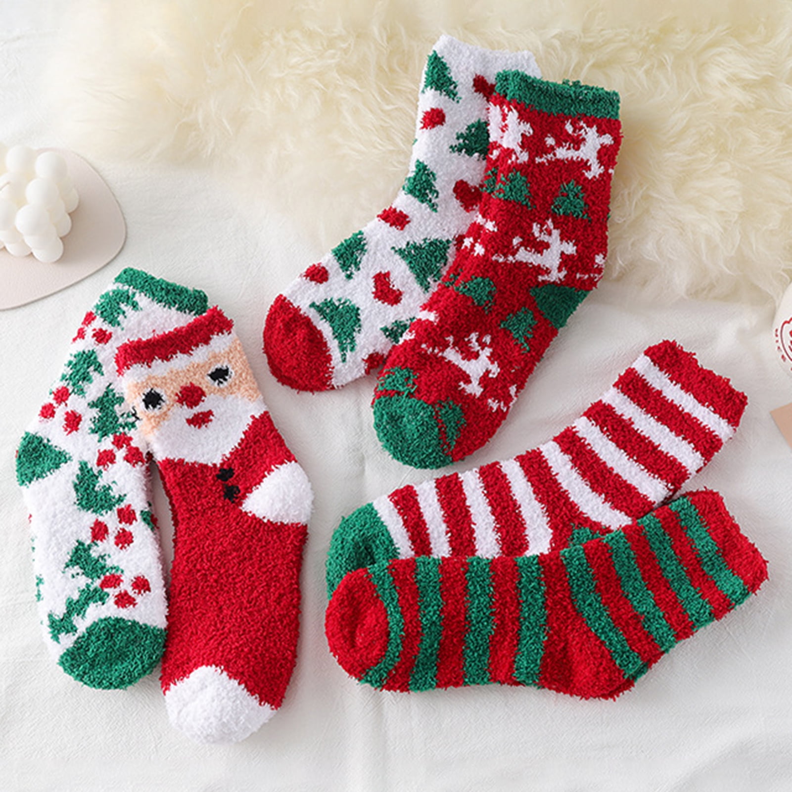 Vnanda 2Pairs/Box Christmas Holiday Fuzzy Socks for Women Girls Gifts ...
