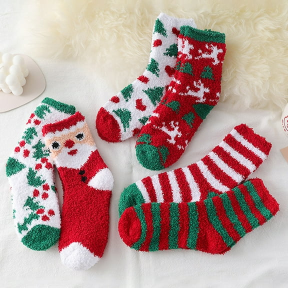 Vnanda 2Pairs/Box Christmas Holiday Fuzzy Socks for Women Girls Gifts Cute Fun Cozy Fluffy Winter Warm Slipper Xmas Socks