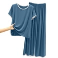 thumbnail image 6 of Zynoxe Plus Size Pajamas Set Women Contrast Trim Short Sleeve Tops and Wide Leg Pants Sleepwear Sets Casual Stretchy Loose Lounge Sets, 6 of 6