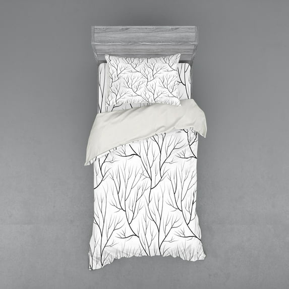 Ambesonne Black and White Bedding Set 3 Pcs, Winter Tree, Twin, White Black