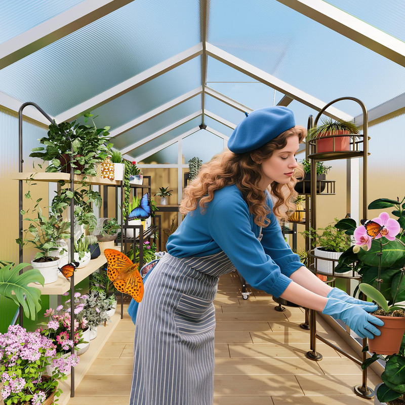 6×6FT Greenhouse, Walk in Greenhouses for Outdoors and Seasons Garden Planting, GreenHouses with Quick Setup Structure and Roof Vent, Polycarbonate Greenhouse with Enhanced Aluminum Frame, Silver