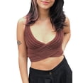 thumbnail image 1 of hirigin Women's Crop Tops, Halterneck Sleeveless Cross Wrap Solid Color Knitted Slim T-shirt for Ladies, 1 of 9