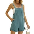 thumbnail image 3 of HUBERY Women Button Straps Pockets Cuffed Hem Solid Color Short Romper, 3 of 4