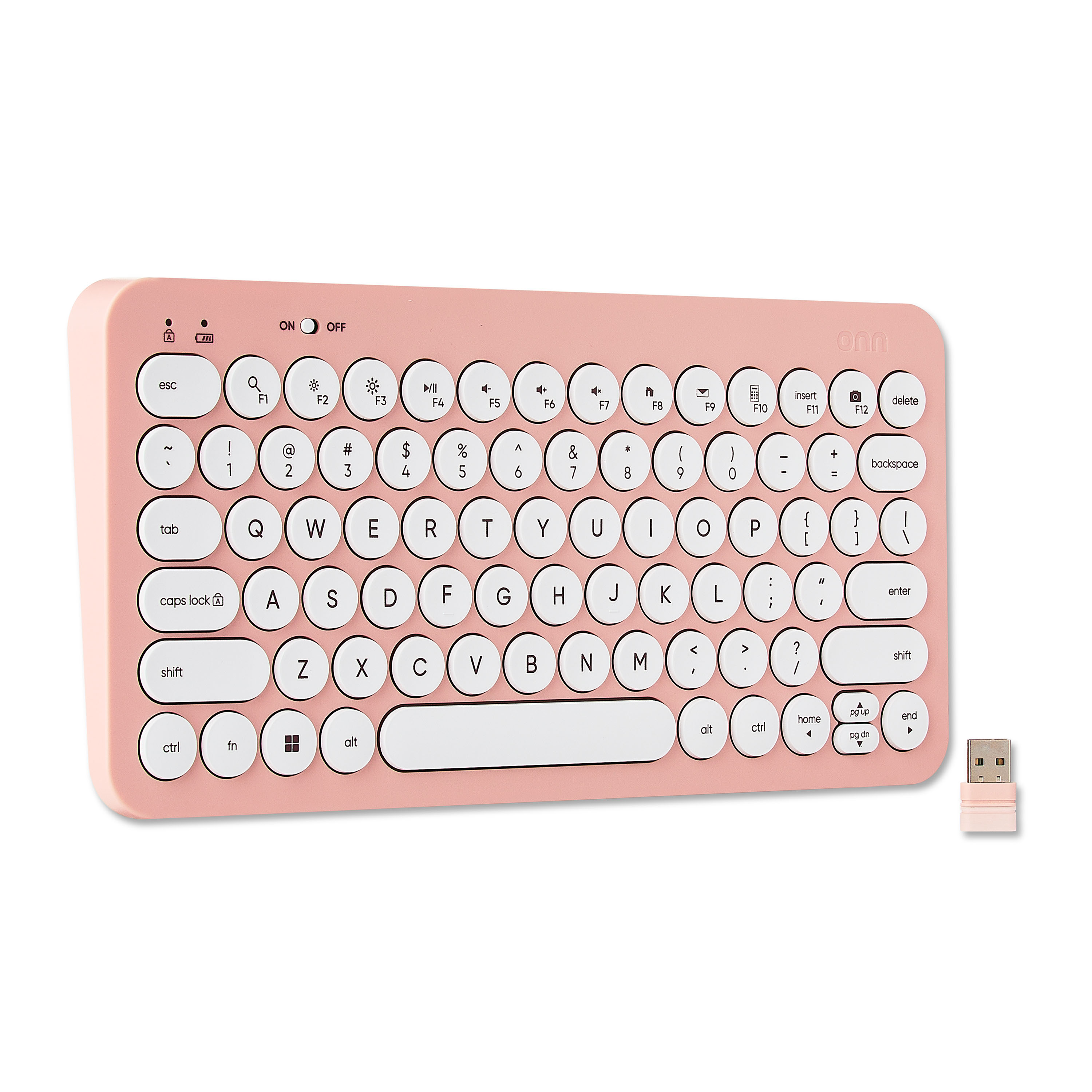 Teclado inalámbrico mini onn para oficina con receptor USB, rosa perlado 6