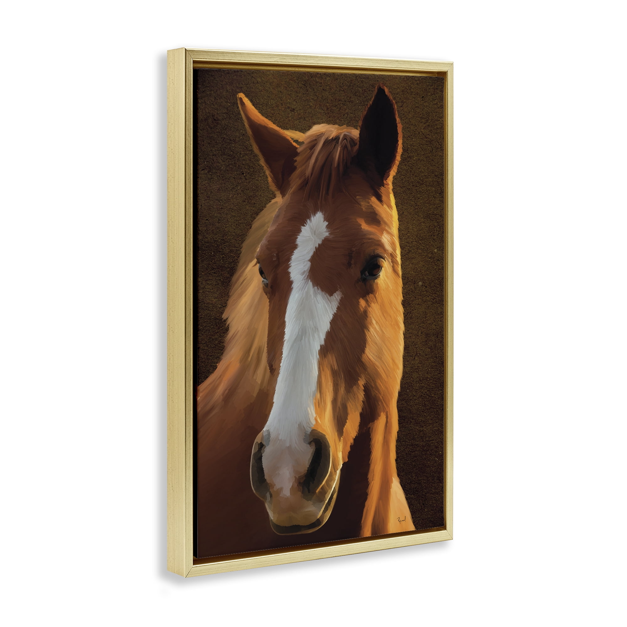 Stupell Industries Bella Brown Horse Face Animals Painting Gold Floater Framed Canvas Art Print Wall Art, 21 x 31