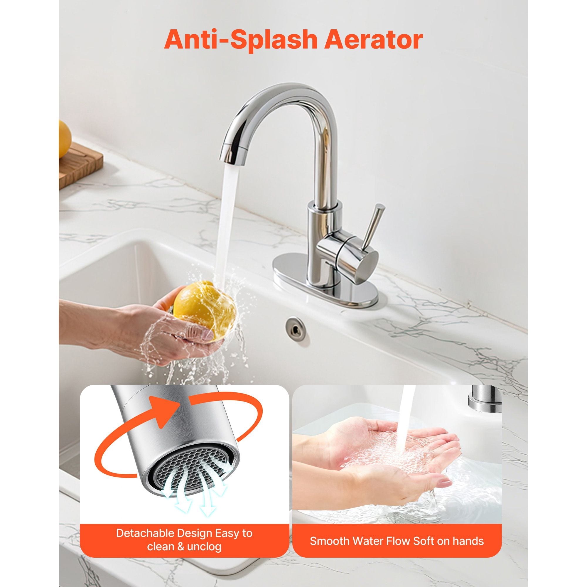 Kitchen Faucet Single Handle 360° Rotating High-Arch Stainless Steel Push-Button Drain for Bar RV Sink