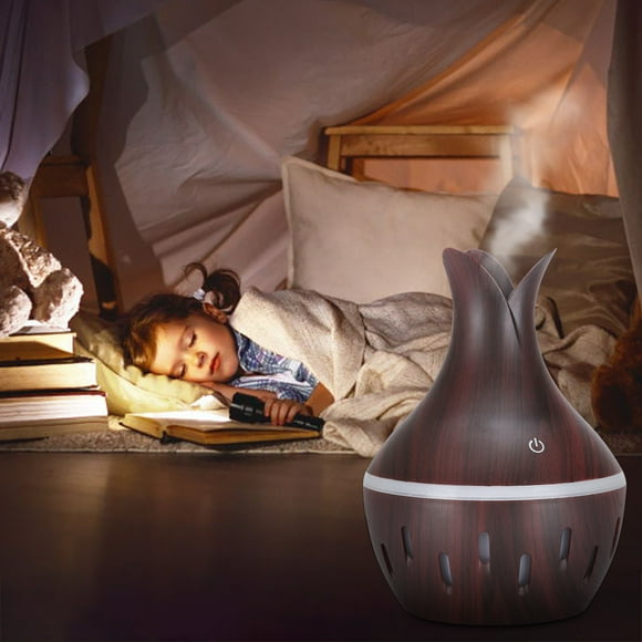 Diffuseur d'Huile à DEL 300 ml, Humidificateur d'Aromathérapie, Vase à Grain de Bois, Lumières 7 Couleurs, Faible Bruit, Arrêt Automatique après 3 Heures, pour Chambre Salon Bureau, Hydrate la Peau