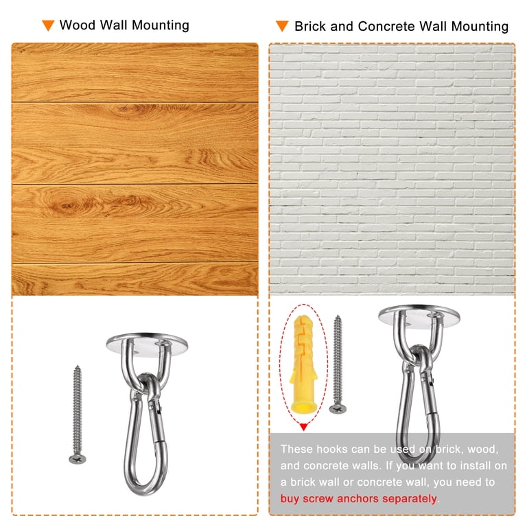 Zerniple 2-Pack M12 Stainless Steel Ceiling Hooks With Spring Buckle - Heavy Duty Hanging Hooks For Home & Outdoor
