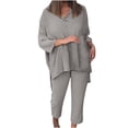 thumbnail image 1 of Mujeres Casual Verano Sólido Manga larga Tops y pantalones largos Conjunto de dos piezas Traje Wmkox8yi  bvn2652, 1 of 9