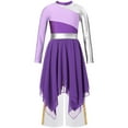 thumbnail image 3 of Choomomo Robe de Danse pour Filles avec Louanges, Manches Longues, Asymétrique, avec Pantalon Ample, Violet&Blanc 6, 3 of 5