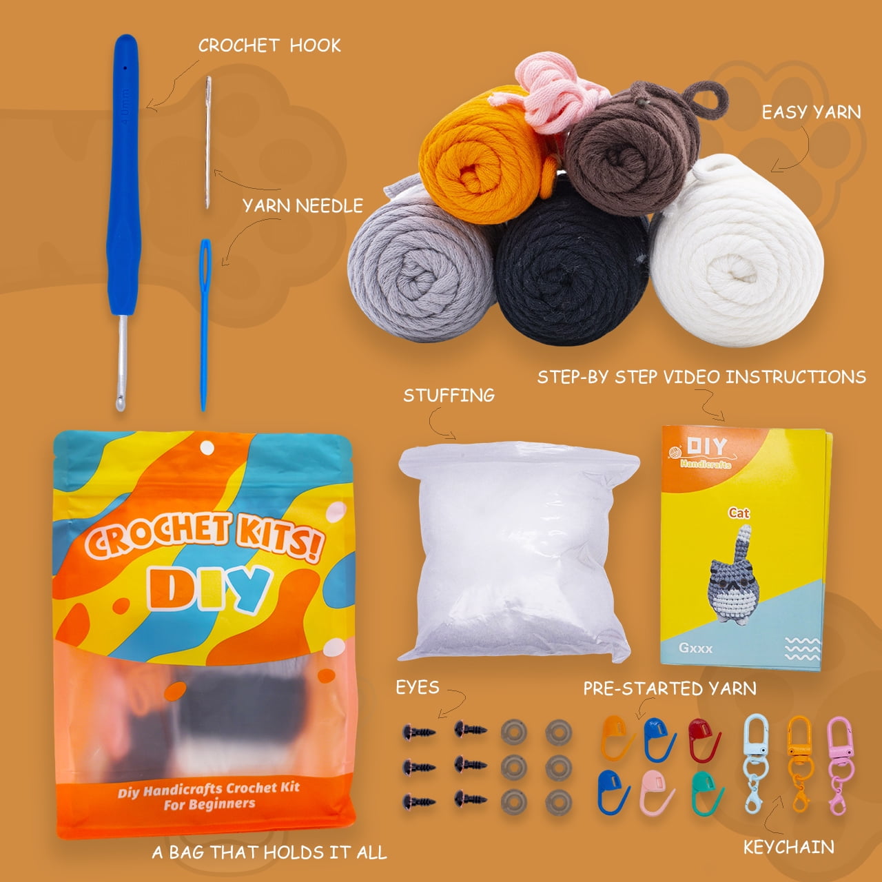 Tikeitoo Crochet Kit for Beginners | Crochet Animal Kits | Include Easy Knitting Soft Yarn 30% Extra, Step-by-Step Video Tutorial, Hooks, Needles Mother Day Gifts for Mom