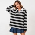 thumbnail image 2 of Women Long Sleeve Striped Shirt Button Collar Y2k Pullover T Shirts Casual Loose Oversized Polo Sweatshirt, 2 of 6