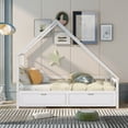 thumbnail image 2 of Extending Daybed with Two Storage Drawers,Wooden House Bed Tent Bed with Trundle and Roof,Multi-Function Daybed for Kids Living Room Bedroom,White, 2 of 7