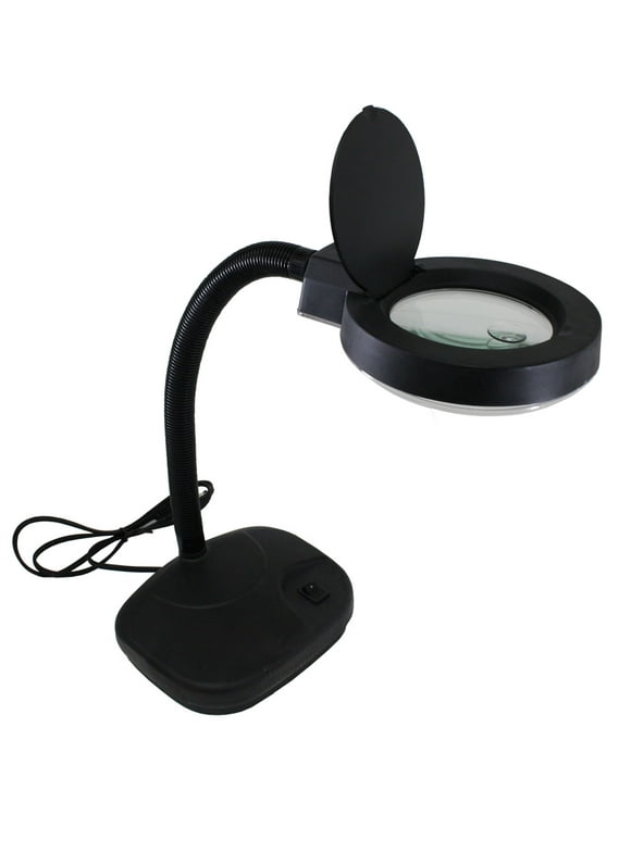 ELUCIDATE 2-in-1 5X Black Magnifier & Table Lamp | 3.5" Diameter | 12" Flexible Gooseneck | 11W Fluorescent Bulb | UL Approved | 110V | Ideal for Crafting, Reading, & Detailed Work