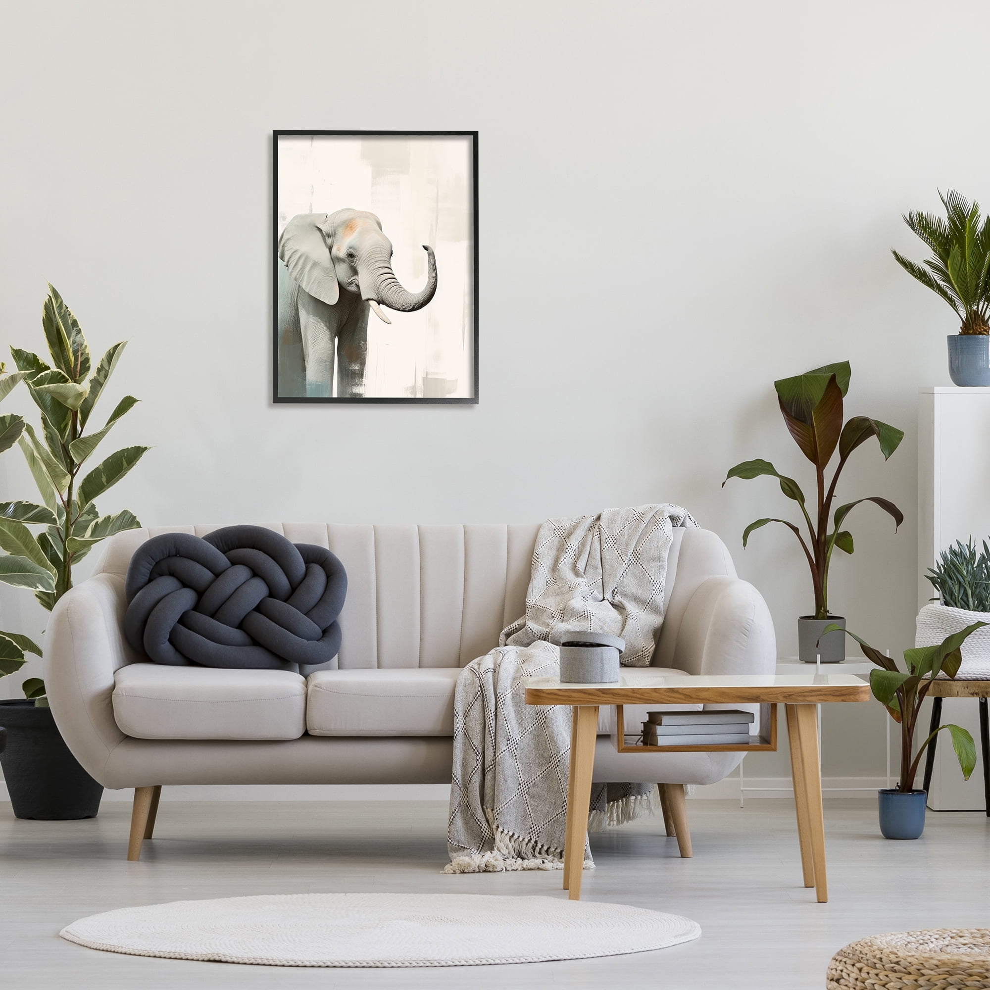 Stupell Industries Grey Modern Elephant Animals & Insects Painting Black Framed Art Print Wall Art, 24 x 30
