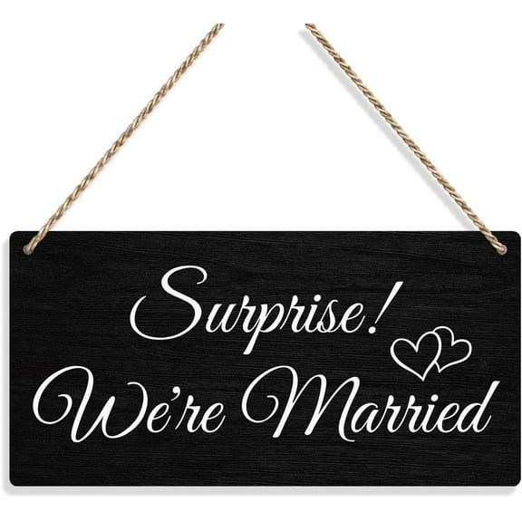 Wood Sign 5x10 Inch Surprise We'Re Married Wedding Signs Wall Hanging Wedding Accessories Stuff Wedding Decorations For Reception Engagement Wedding Party Wall Art Decor Wooden Sign For Porch