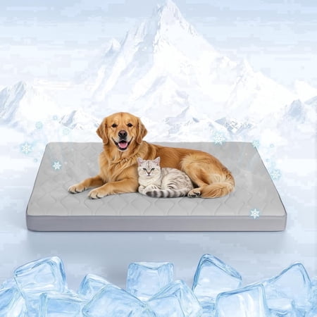 Tivray Cooling Dog Bed, 44" x 32" Orthopedic Dog Beds Large Sized, Waterproof Self-Cooling Pet Mat for Summer with Removable Washable Cover, Gray