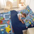 thumbnail image 4 of Feelyou Train Track Dinosaur Bedding Comforter Set for Kids Boys Girls, Railway Crossing Wildlife King Bedding Sets, Blue, Blue Reversible, 7pcs, 4 of 7