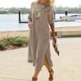 thumbnail image 5 of Joernso Fashion Dress O Neck Lightweight All-match Slit Hem Long Dress Women Clothes, 5 of 8
