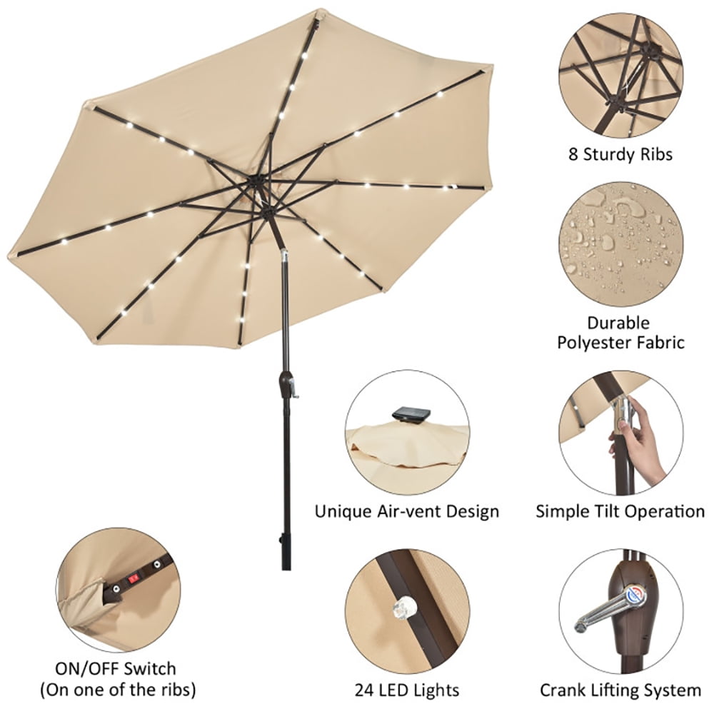 Aimee Lii 10' Solar LED Lighted Patio Market Umbrella Shade Tilt Adjustment Crank, Table Umbrella Outdoor Patio, Beige Aimee Lii 10' Solar LED Lighted Patio Market Umbrella Shade Tilt Adjustment Crank, Table Umbrella Outdoor Patio, Beige