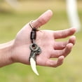 thumbnail image 3 of Retro woven resin wolf tooth leather keychain punk leather keychain, 3 of 3