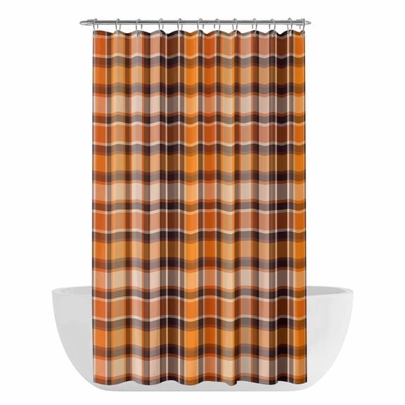 Xipuska Orange Black Check Shower Curtain - Water Repellent Fabric Shower Curtains Washable, Farmhouse Buffalo Plaid Rustic Decorative Polyester Cloth Bathroom Curtains Modern Bath Decor 36"x72"