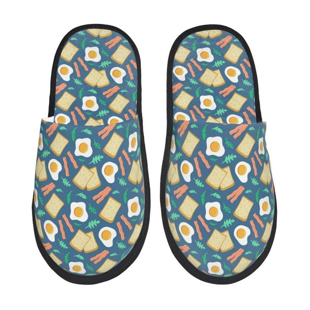 Fotbe Eggs Toast Bacon And Arugula Pantuflas Peludas para Mujer con Estampado, Zapatillas de Peluche, Zapatos de Invierno para Casa, Uso Interior y Exterior-Medium