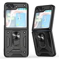 thumbnail image 2 of For Samsung Galaxy Z Flip 5 Hybrid with Slide Camera Lens Cover and Ring Holder Kickstand Rugged Heavy Duty Hard Cover ,Xpm Phone Case [ Black ], 2 of 6