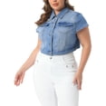 thumbnail image 4 of Agnes Orinda Plus Size Denim Vest Tops for Women Y2K Button Down Short Sleeve Streetwear Jean Jacket 3X Light Blue, 4 of 6